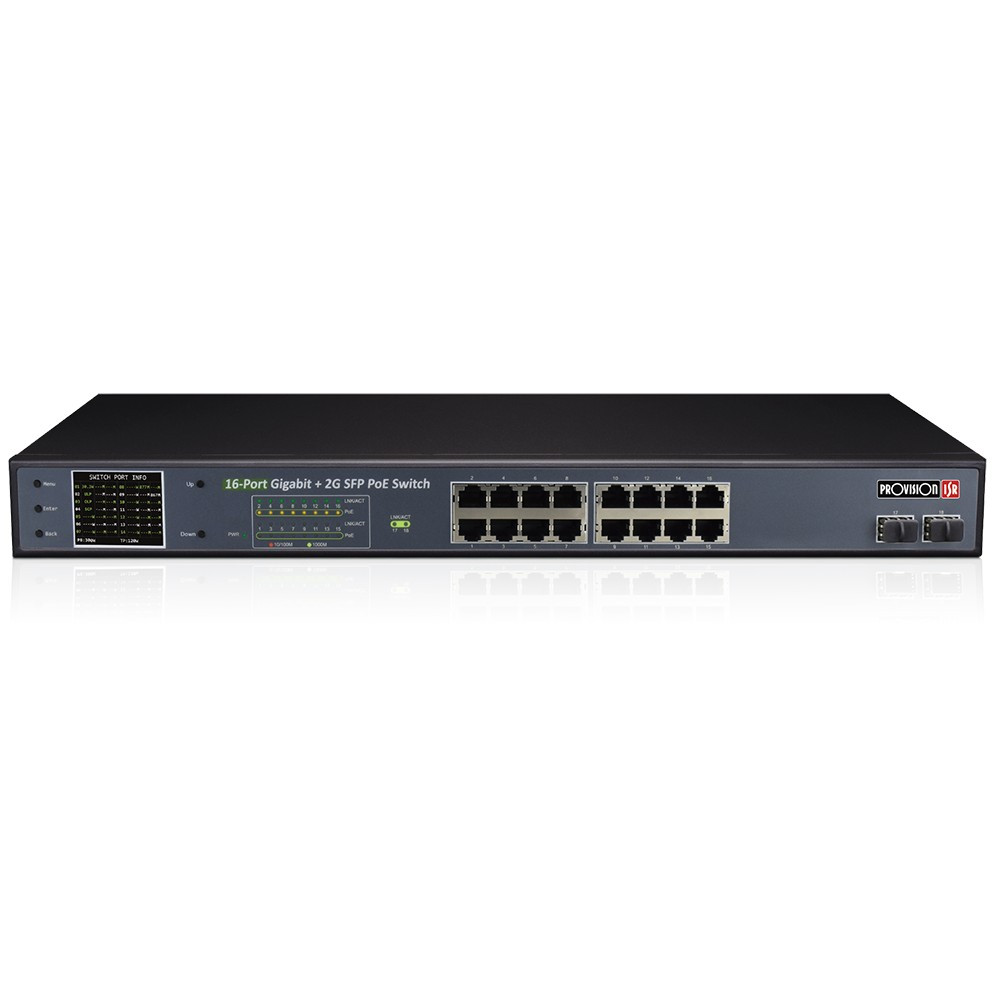 Некерований PoE-комутатор Provision-ISR PoES-16250GCL+2SFP з 16 портами PoE