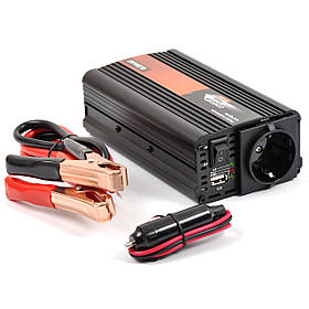 Перетворювач 12V -220V/ 500W Модиф. синус +1USB +1 Розетка + Клемі + Прикурка "Elegant" 101 400