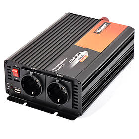 Перетворювач 12V -220V/1000W/Модиф. синус+1USB+2 Розетки+Провід для підключення"Elegant" 101 401