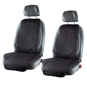 Накидки сидінь "Алькантара" "DEKOR" Чорна - Червона нитка стьобані ромби на флісі Повний комплект