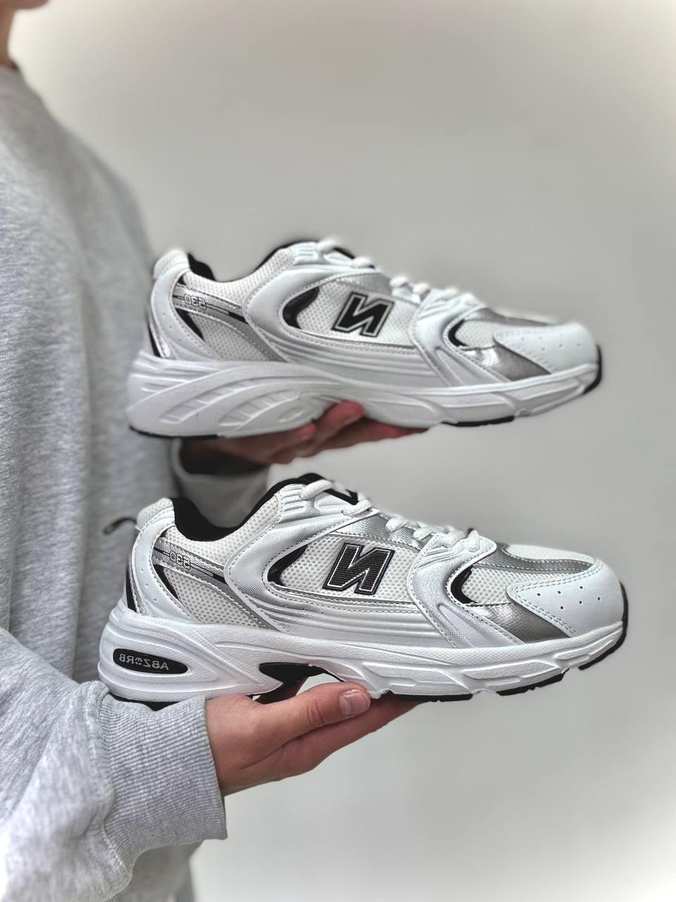 Чоловічі білі кросівки New Balance 530 White — шкіра та сітка, весна-літо-осінь