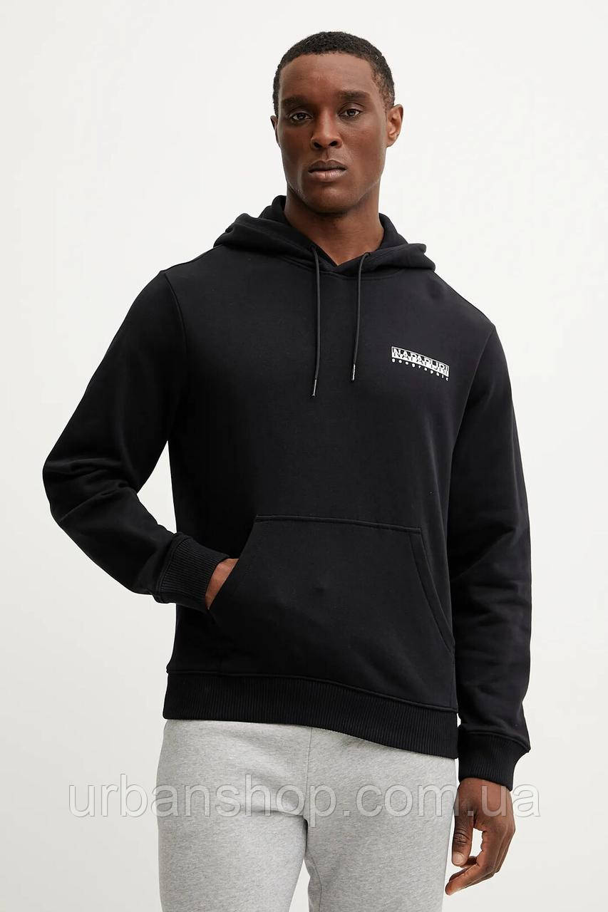 Urbanshop com ua Бавовняна кофта Napapijri B-Sovana чоловіча колір чорний з капюшоном з принтом NP0A4IBY9411