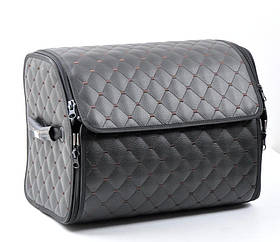 Саквояж-органайзер у багажник 500х340х250мм Чорний шкірзам/коричн.ромб 2від./пласт.ручки/лип+перем.