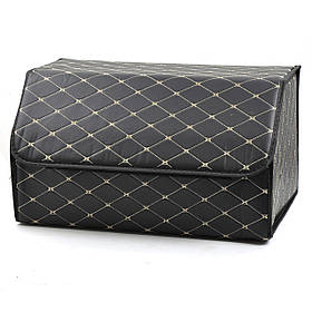 Саквояж-органайзер у багажник 550х300х250мм Чорний ромб шкірзам,біла нитка