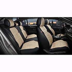 Чохли - Накидки сидіння Алькантара + Шкір.зам5D "VERONA"(закр-а спинка+кишеня)Бежові Elegant-700 144