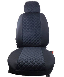 Чохли ''В'' "LUXE MAX" Чорні - Середина Алькантара ромби чорна нитка(Заднє сид-ня розд+5-Підго-в)