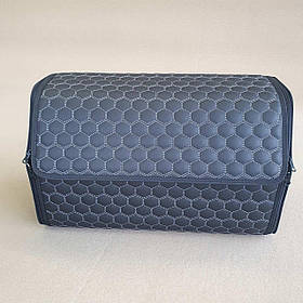 Саквояж-органайзер у багажник 600х340х250мм Чорний шкірзам/сіра сота 2від./пласт.ручки/лип.+перемич