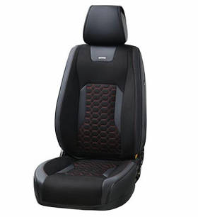 Чохли - Накидки сидіння Алькантара + Шкір. зам 3D "MONTANA" Чорно-червоні Beltex - BX87110