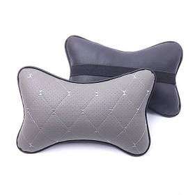 Подушка на підголівник еко-шкіра сіра + перфорація Ромб сірий + кант (2шт/к-кт)