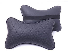 Подушка на підголівник еко-шкіра чорна + Ромб чорний + кант (2шт/к-кт)