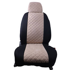 Чохли ''В'' "LUXE MAX" Чорні - Середина Алькантара Бежева ромби(Заднє сид-ня розділене+5-Підголов.в)