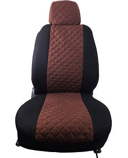 Чохли ''В'' "LUXE MAX" Чорні - Середина Алькантара Коричнева ромби(Заднє сид-ня розділене+5-Підгол)