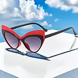 Жіночі сонцезахисні окуляри в стилі котяче око, чорно-червоні., фото 2