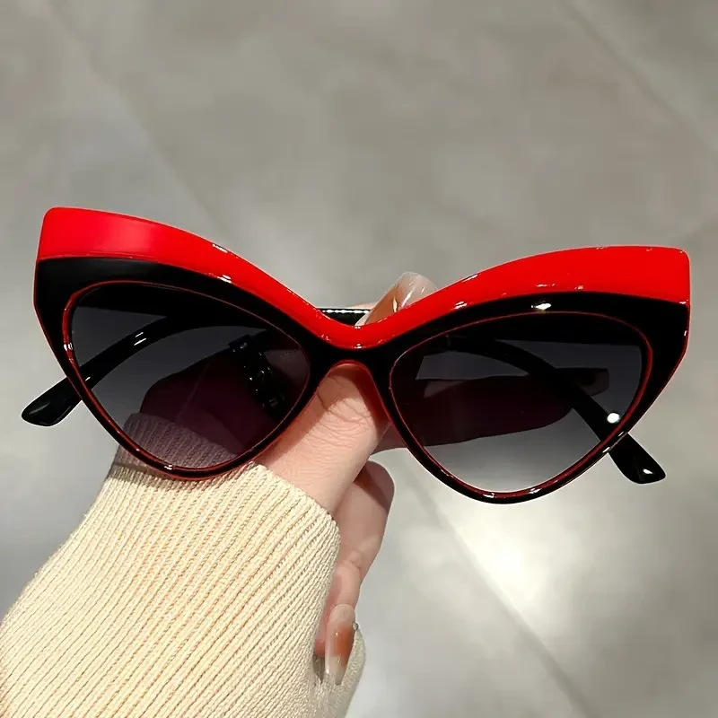 Жіночі сонцезахисні окуляри в стилі котяче око, чорно-червоні., фото 1