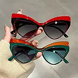 Жіночі сонцезахисні окуляри в стилі котяче око, чорно-червоні., фото 3