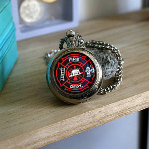 Кишеньковий  годинник  fire dept. на цепочці Бронза Серебро