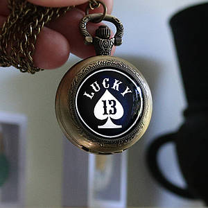 Кишеньковий  годинник  LUCKY 13 на цепочці Бронза