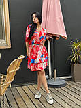 Червоне вільне літнє плаття із шовкового софту з абстрактним принтом, фото 3