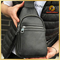 Чоловічий шкіряний рюкзак-слінг на одне плече чорний TIDING BAG