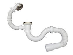 Сифон для ванни прямоточний з випуском 11/2", переливом та гофротрубою 40х40/50 MILLZ  1/40