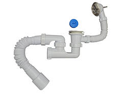 Сифон для ванни з ревізією, випуском 11/2"х40, переливом та гнучкою трубою 40х40/50 MILLZ  1/40