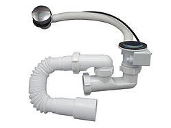 Сифон для ванни з ревізією, напівавтомат.,(трос 580, ручка хром) та гофротрубою 40х40/50 MILLZ  1/30