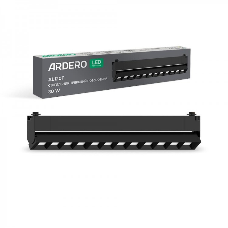 Трековий поворотний світильник Ardero AL120F 30Вт чорний лінійний 4000K 220В 2550Lm LED 414х33х75 мм, фото 1
