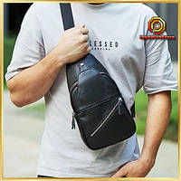 Чоловічий стильний чорний шкіряний слінг на плече Tiding Bag