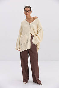 Кардиган жіночий в'язаний темно-молочний oversize з кишенями MKAR200365-1 onesize
