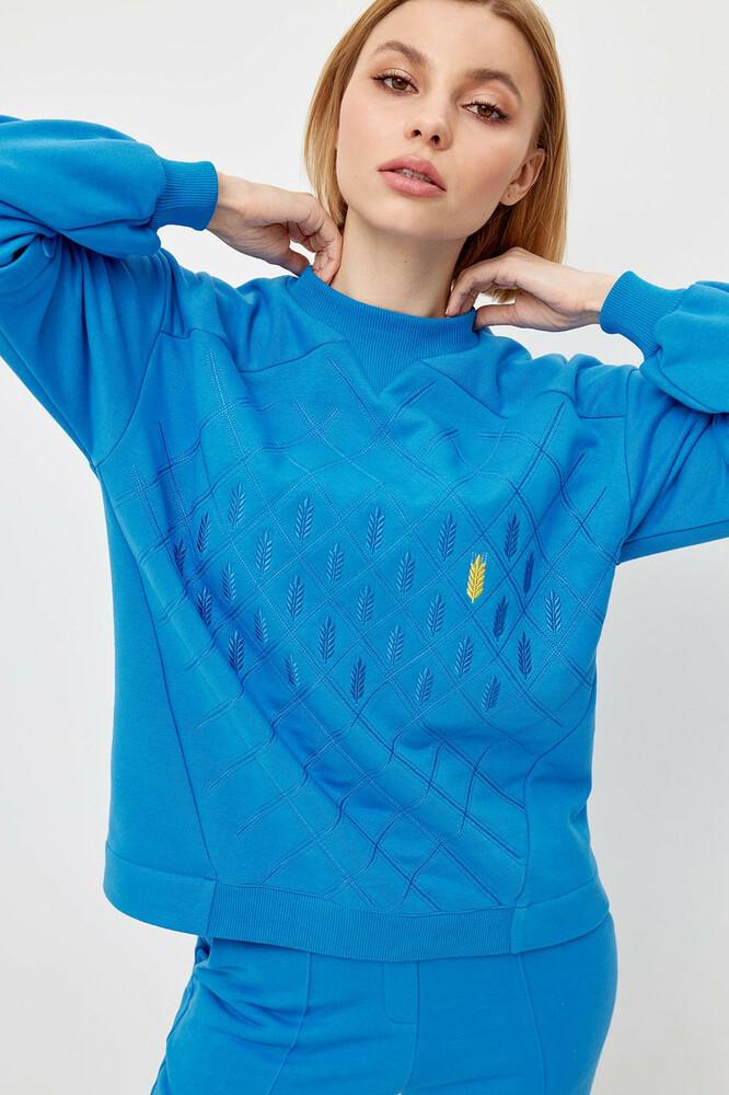 Світшот жіночий патріотичний трикотажний з вишивкою синій Modna KAZKA MKRM4083-23, фото 1