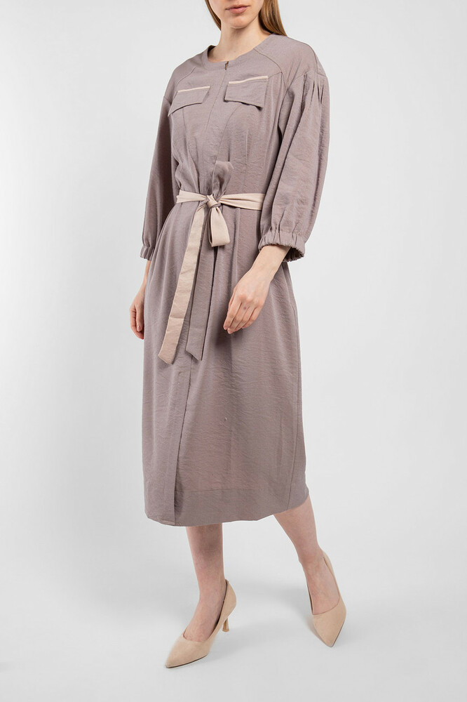 Сукня жіноча "Казка" з поясом тауп Modna KAZKA MKPR8559-3, фото 1