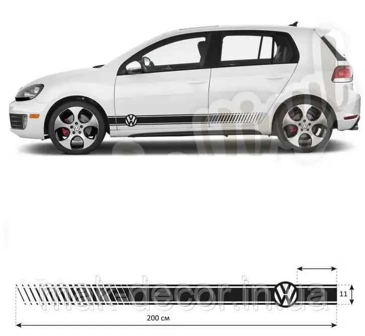 Вінілові наклейки на авто "Смуги Volkswagen" 10х200 см х 2 шт.