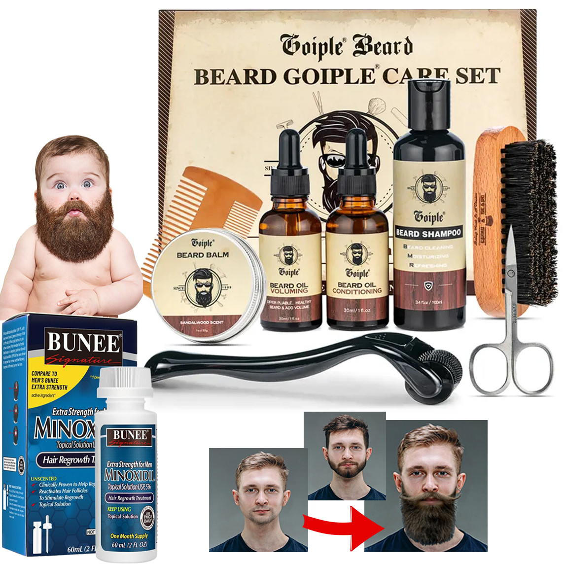 Догляд за бородою і вусами набір Coiple Beard, і прискорювач сироватка стимуляція зростання бороди