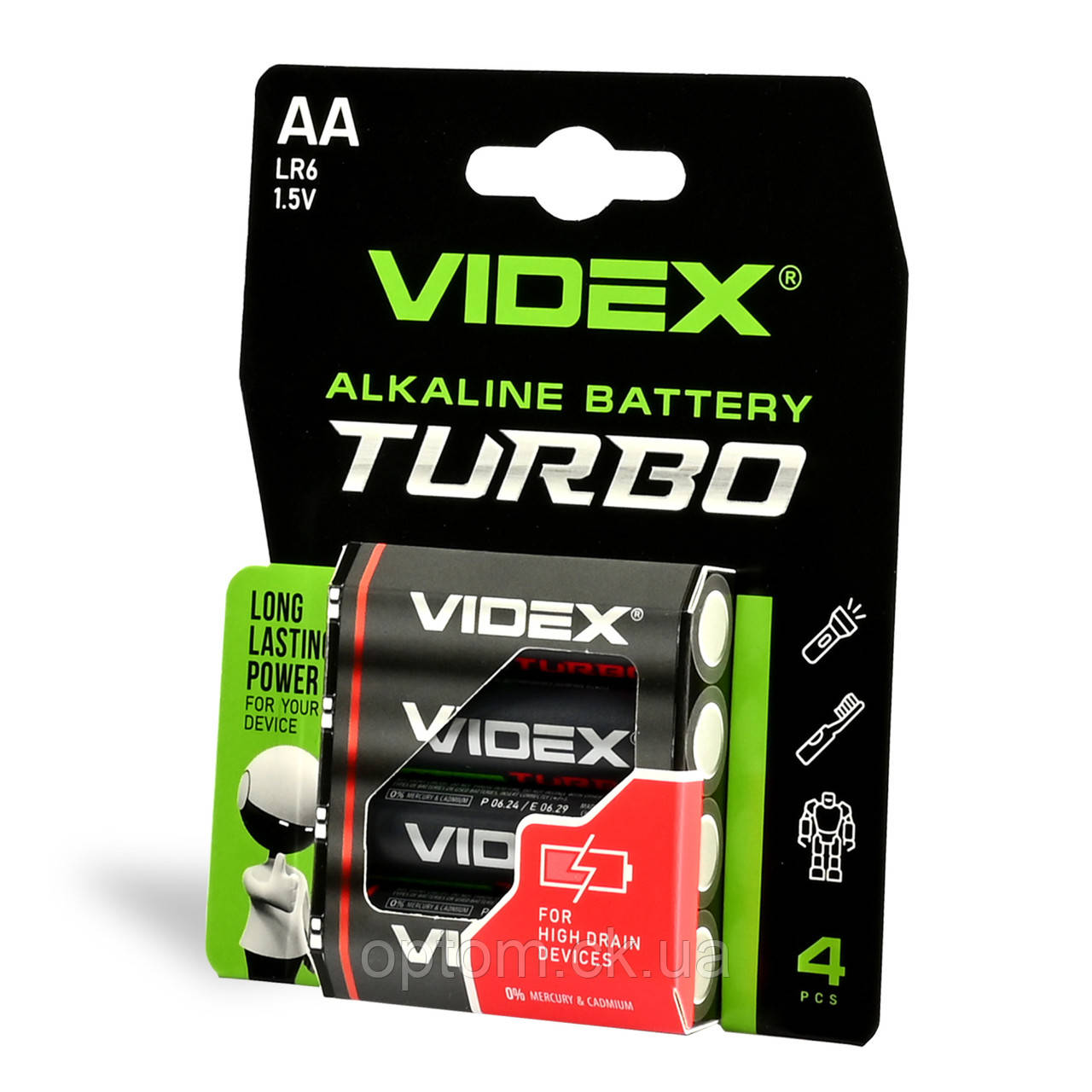 Батарейка Videx LR6 (AA) Turbo blister 4pcs