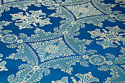 Шовкова церковна тканина Александрійський хрест синій з сріблом