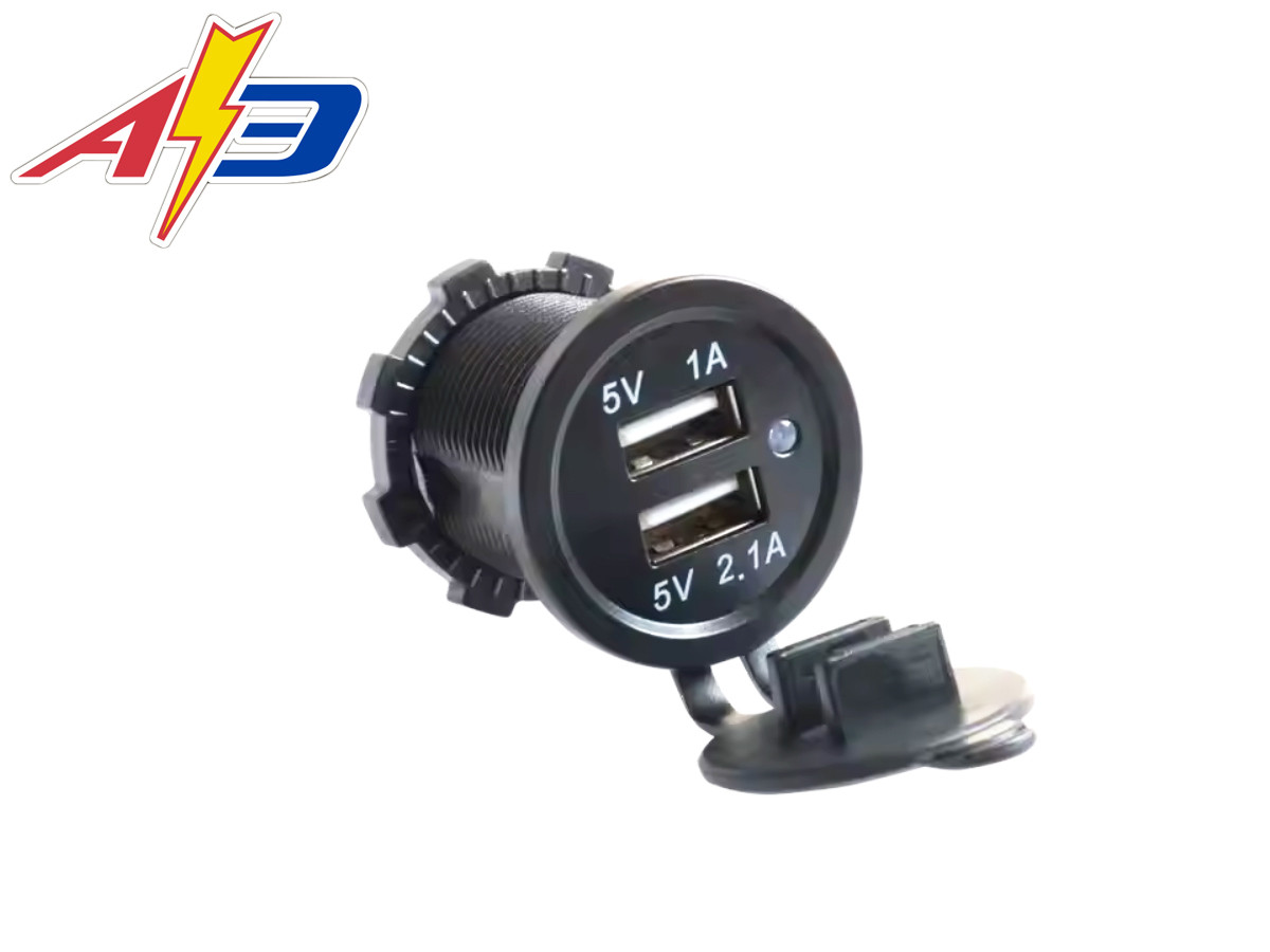 USB розетка автомобільна кругла врізна (12-24В, 2 USB, 3.1А, з кришкою, з індикатором) (Авто-Електрика), фото 1