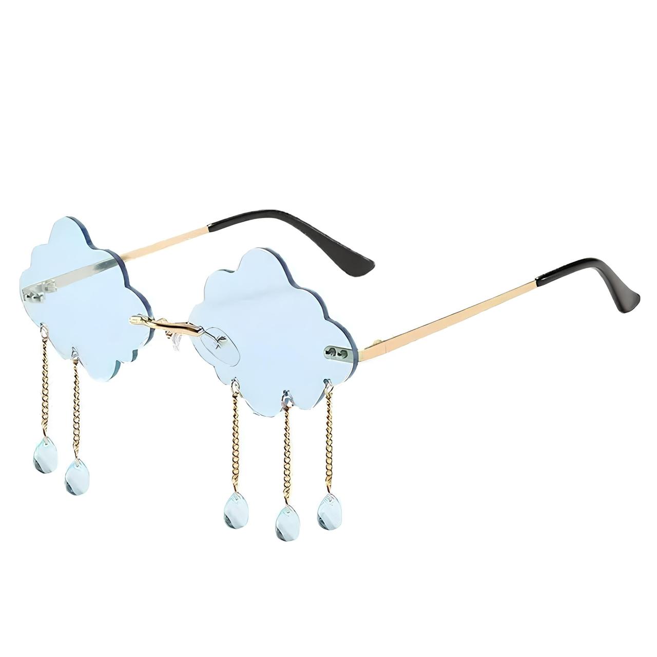 Іміджеві окуляри Хмарки блакитні RESTEQ — фігурні окуляри у формі хмарок з крапельками дощу, стильний аксесуар із захистом UV400