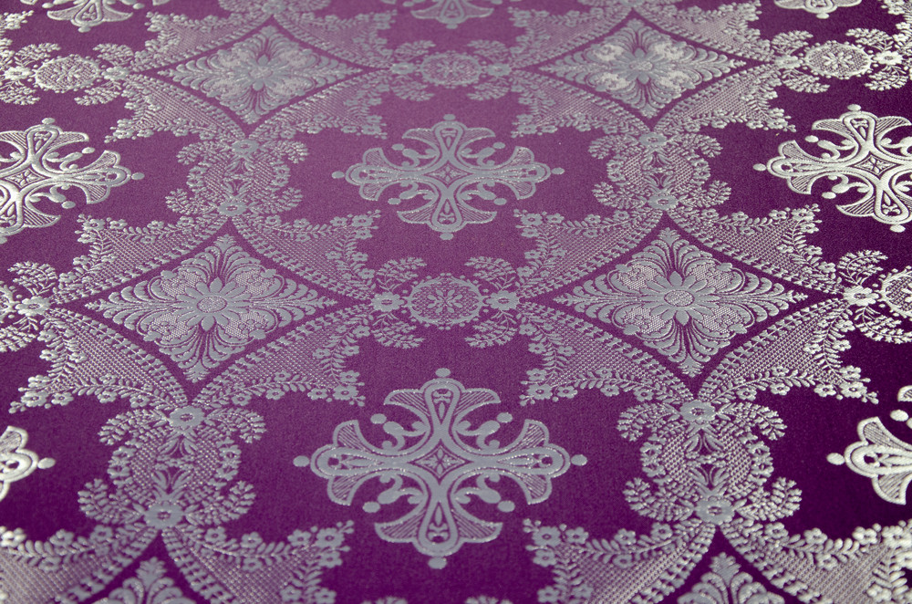 Шовкова церковна тканина Александрійський хрест фіолетовий з сріблом, фото 1