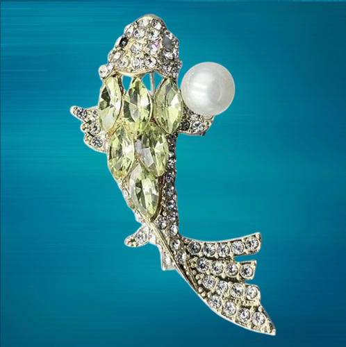 Міні Брошка пін, Рибка фен-шуй, біжутерія з кристалами (3х1.5см) піни, значки, піни, фото 1