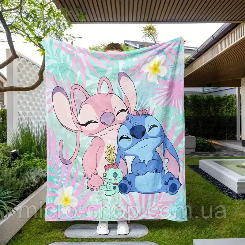 Плюшевий плед ковдра покривало Стич та Ангел Lilo & Stitch 150х200 см
