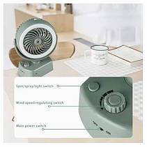 Вентилятор акумуляторний настільний YT-M2028 3 в 1 із зволоженням та підсвічуванням USB зелений, фото 5