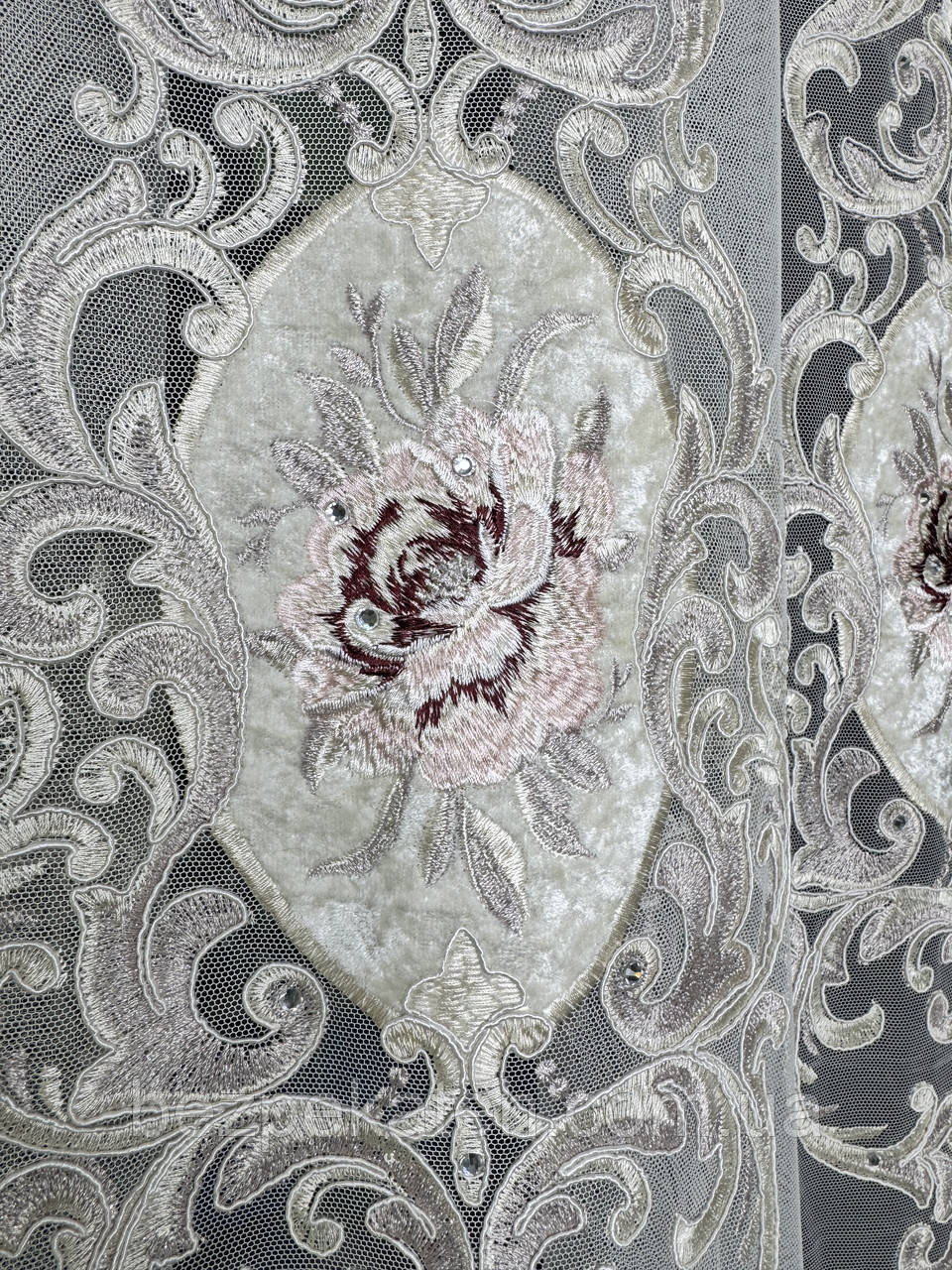 Розкішна тюль із оксамитом і стразами. Тюль у зал, спальню, вітальню, фото 1