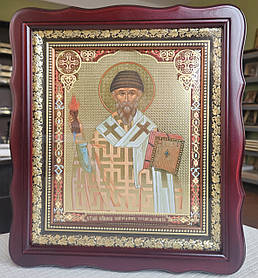 Ікона Святого Спиридона Тримінфутського у темному фігурному кіоті під склом, розмір кіота 32×28, сюжет 20×24.
