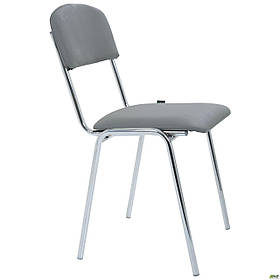 Офісний стілець Майстер на ніжках хром із м'яким сидінням шкірозамінників сірий