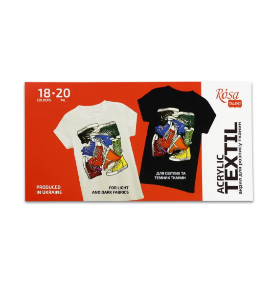 Набір акрилових фарб для розпису тканин STYLE, 18кол., 20мл, ROSA TALENT, фото 1