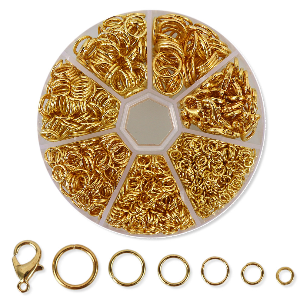 Набір фурнітури для створення біжутерії, кільця, золото, 7 комірок, фото 1