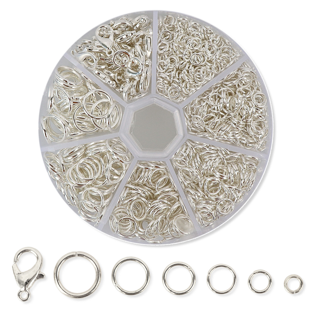 Набір фурнітури для створення біжутерії, кільця, платина, 7 комірок, фото 1