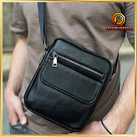 Чоловічий класичний великий шкіряний месенджер чорний Tiding Bag