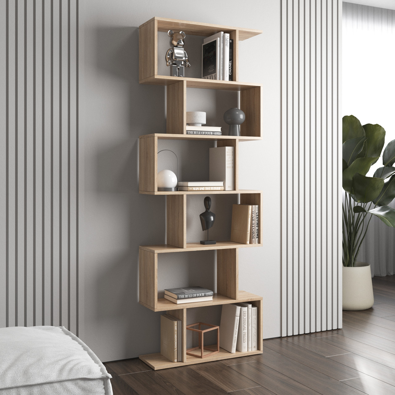 Стелаж високий для книг або декору на 6 полиць колір дуб сонома з ДСП h194х70х24 см, фото 1