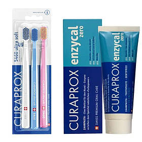 Набір зубних щіток Curaprox CS 5460/3 Ultra Soft, d 0,10 мм (3 шт.) + паста Curaprox Enzycal Zero